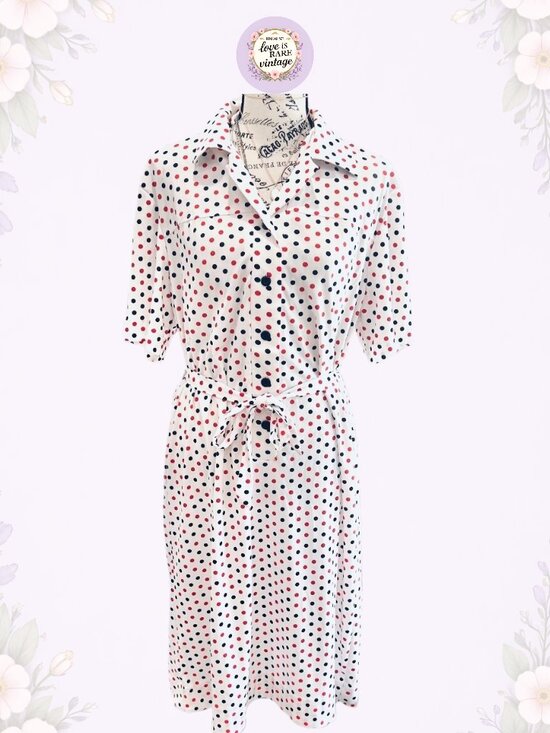 Americana Knitting Mills of Miami, Inc. Dresses & Skirts - Vintage Red Black Polka Dot Belted Shirtdress • 1970s Americana Day Dress • USA